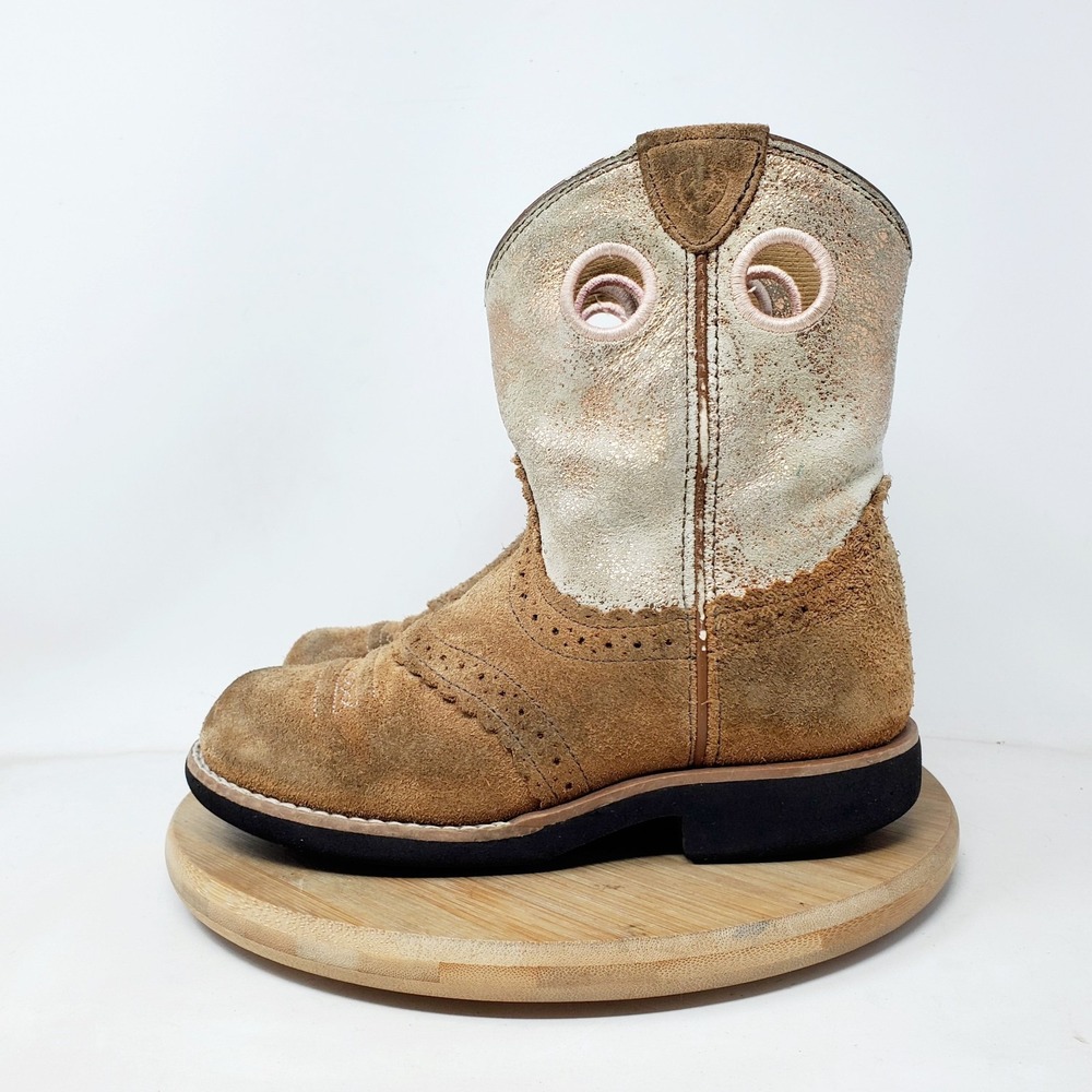 Ariat Fatbaby‎ Boots Kids 13 Suede Brown Pink Girls Boys Western Cowboy Shoes